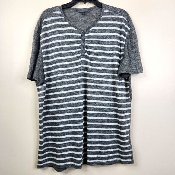 John Varvatos Short Sleeve Stiriped Linen Burnout Henley Tee XL - Picture 1 of 7